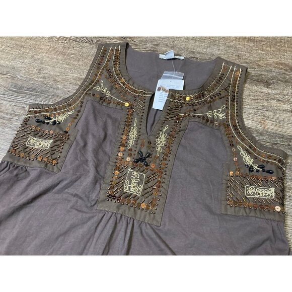 Boston Proper Womens Brown Beaded Sequin Embellished Tank Top Blouse Size Small - Picture 2 of 7